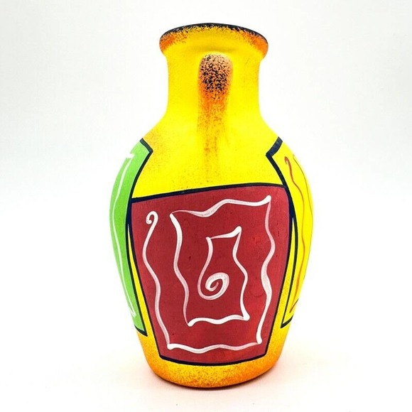 Art. F. Diaz Vase Post Modern 90s Hand Painted Yellow Matte Glaze Signed - Picture 5 of 13